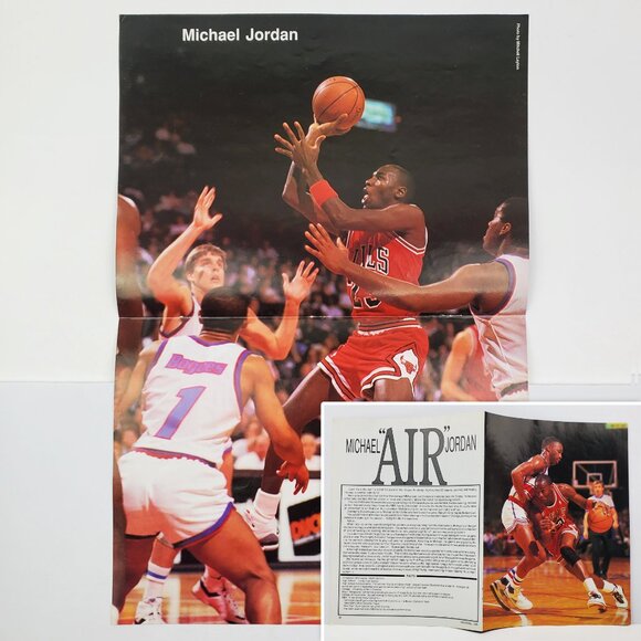 Michael Air Jordan Vintage Pull-Out Poster 1989 Chicago Bulls 80s Double Sided - Picture 1 of 10